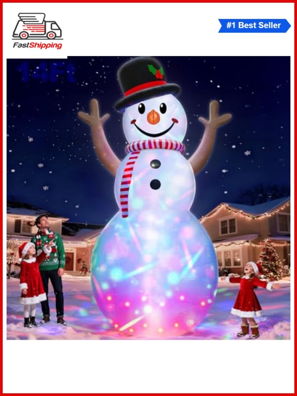 🎅 14 Ft Inflatable Snowman Rotating Colorful LED Lights Self Inflating Yard